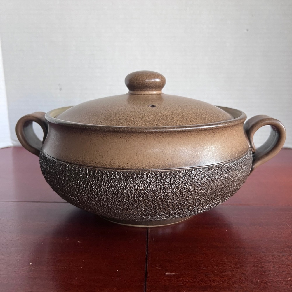 Denby England Casserole Dish with Lid Handled Brown Textured Stoneware 8x4 MCM